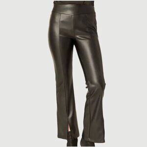 Adrienne Landau Onyx Women's Faux Leather Split Hem Pants, Black L